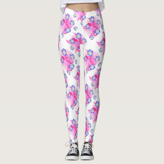Blue Pink Floral Leggings