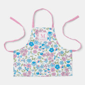 Blue Pink Floral Monogram Apron Schort (Voorkant)