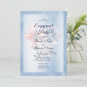 Blue Pink Flowers Verloving Invitation Kaart (Staand voorkant)