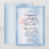 Blue Pink Flowers Verloving Invitation Kaart (Voorkant / Achterkant)