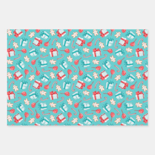 Blue Pink Funny Snowmen Pattern Kinder Kerstmis Inpakpapier Vel (Voorkant 2)