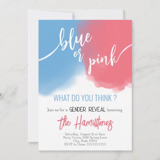 Blue & Pink Gender Reveal Baby shower Invitation Kaart (Voorkant)