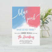 Blue & Pink Gender Reveal Baby shower Invitation Kaart (Staand voorkant)