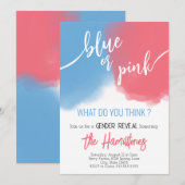 Blue & Pink Gender Reveal Baby shower Invitation Kaart (Voorkant / Achterkant)