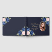 Blue Pink Gold Floral Foto Memorial Funeral Gastenboek (Volledig)