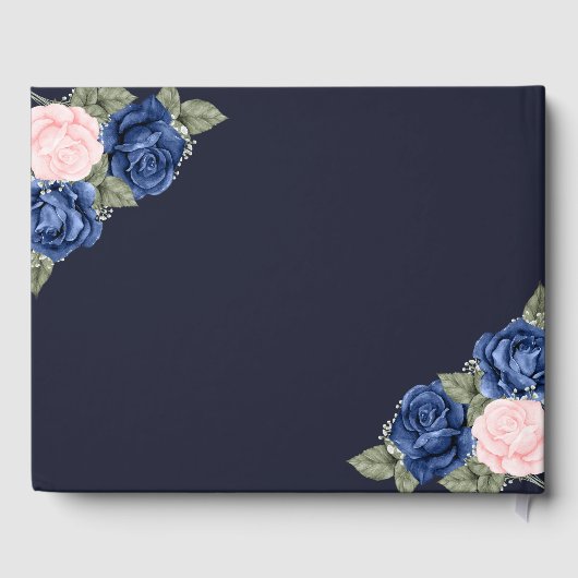 Blue Pink Gold Floral Foto Memorial Funeral Gastenboek (Achterkant)