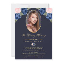 Blue Pink Gold Floral Foto Memorial Funeral