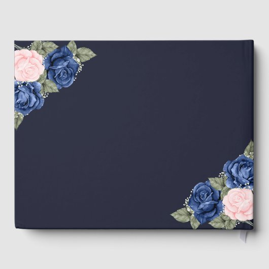 Blue Pink Gold Floral Memorial Gastenboek (Achterkant)
