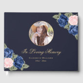 Blue Pink Gold Floral Memorial Gastenboek (Voorkant)