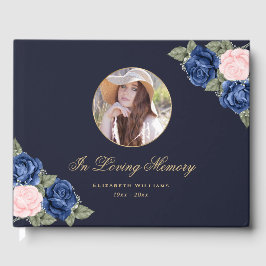 Blue Pink Gold Floral Memorial Gastenboek