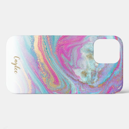 Blue Pink Gold Glitter Marble Personalized Hoesje (Achterkant (horizontaal))