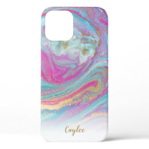 Blue Pink Gold Glitter Marble Personalized Hoesje