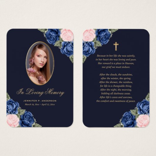 Blue Pink Gold Memorial Funeral Prayer Kaart (Voorkant /achterkant)