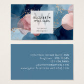 Blue Pink Gold Monogram Modern Business Card Visitekaartje (Voorkant /achterkant)