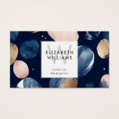 Blue Pink Gold Monogram Modern Business Card Visitekaartje (Voorkant)