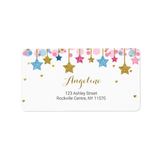 Blue Pink Gold twinkle Address Label (Voorkant)