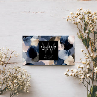 Blue Pink Gray Monogram Modern Business Card Visitekaartje