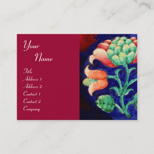 BLUE PINK GREEN FLORAL Fantasy Flower Cherry Red Visitekaartje (Voorkant)