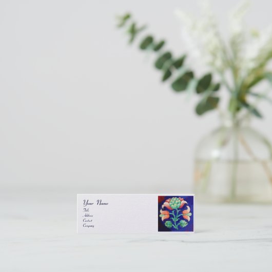 BLUE PINK GREEN FLORAL MONOGRAM White Pearl Mini Visitekaartje (Staand voorkant)