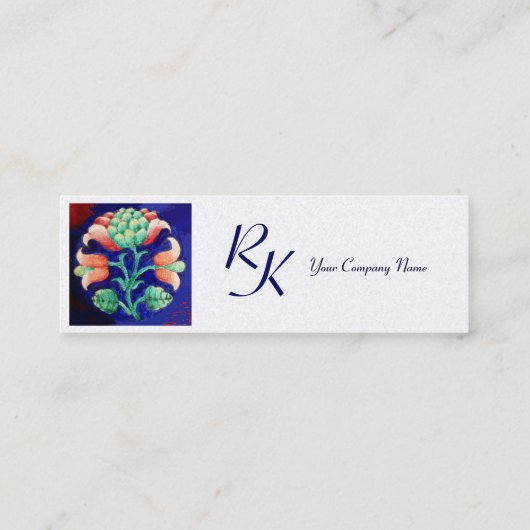 BLUE PINK GREEN FLORAL MONOGRAM White Pearl Mini Visitekaartje (Achterkant)