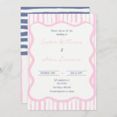 Blue pink Hand Written Pinstripe Whimsical Wedding Kaart (Voorkant / Achterkant)
