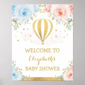 Blue Pink Hot Air Ballon Baby shower Welkom Poster (Voorkant)