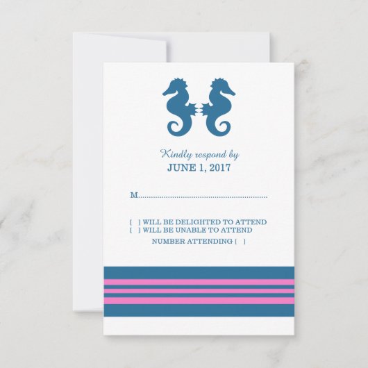 Blue Pink Nautical Seahorse Response Kaart (Voorkant)