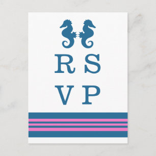 Blue Pink Nautical Seahorse RSVP Briefkaart