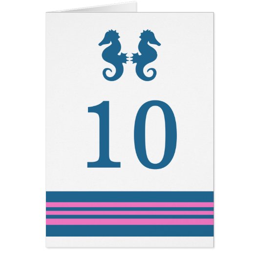 Blue Pink Nautical Seahorse Table Number Kaart (Voorkant)