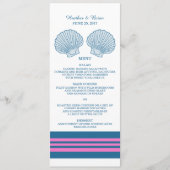 Blue Pink Nautical Seashells Weddenschap Menu (Voorkant)