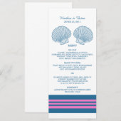 Blue Pink Nautical Seashells Weddenschap Menu (Voorkant / Achterkant)