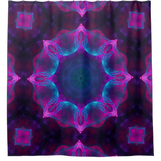 Blue & Pink Neon Dark Kaleidoscope Gradient Douchegordijn (Voorkant)