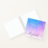 Blue Pink Ombre Floral Girly Font Name Notitieboek (Binnen)