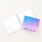 Blue Pink Ombre Floral Girly Name Sketchbook Notitieboek (Binnen)