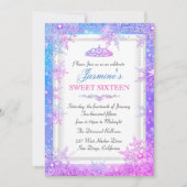 Blue Pink Paars Winter Wonderland Sweet 16 Invite Kaart (Voorkant)