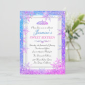 Blue Pink Paars Winter Wonderland Sweet 16 Invite Kaart (Staand voorkant)