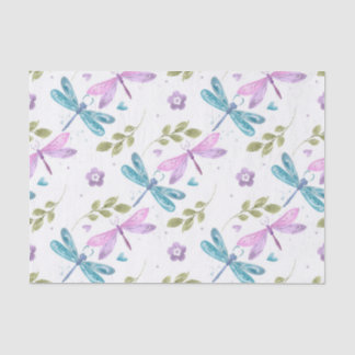 BLUE PINK PAARSE WATERVERF DRAGONFLIES TISSUEPAPIER