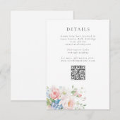 Blue & Pink Pastel Floral QR Wedding Details Informatiekaartje (Voorkant / Achterkant)