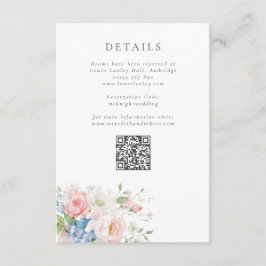 Blue & Pink Pastel Floral QR Wedding Details Informatiekaartje