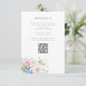 Blue & Pink Pastel Floral QR Wedding Details Informatiekaartje (Staand voorkant)