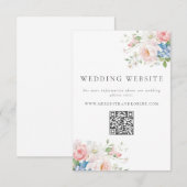 Blue & Pink Pastel Floral QR Wedding Website Informatiekaartje (Voorkant / Achterkant)