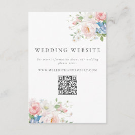 Blue & Pink Pastel Floral QR Wedding Website Informatiekaartje