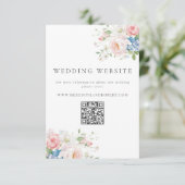 Blue & Pink Pastel Floral QR Wedding Website Informatiekaartje (Staand voorkant)