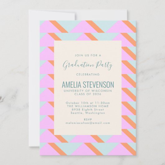 Blue Pink Pastel Retro Geometric Gradution Party Kaart (Voorkant)