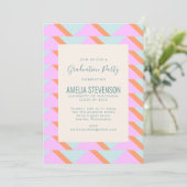 Blue Pink Pastel Retro Geometric Gradution Party Kaart (Staand voorkant)