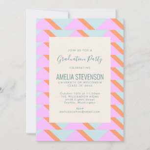 Blue Pink Pastel Retro Geometric Gradution Party Kaart