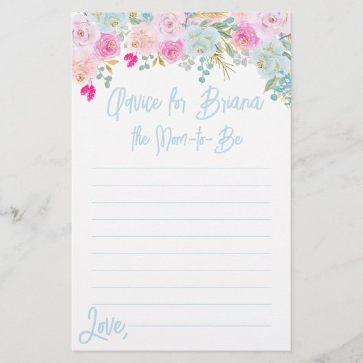 Blue Pink Peach Floral Boy Baby shower Game Advies (Voorkant)