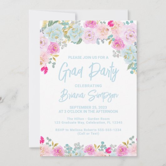 Blue Pink Peach Paarse Afstuderen Afstudeerder Par Kaart (Voorkant)