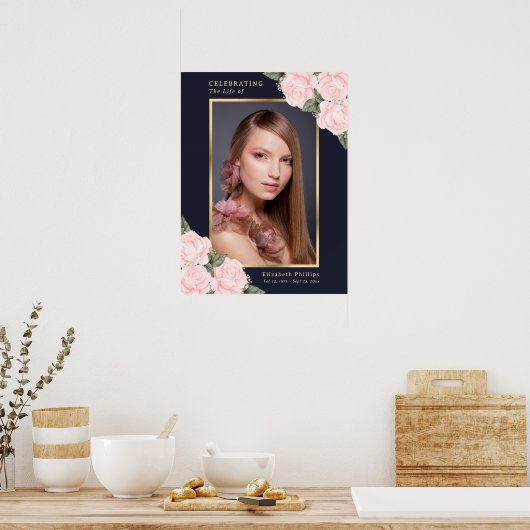 Blue Pink Photo Celebration of Life Funeral Sign Poster (Keuken)