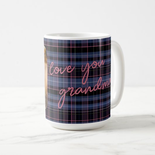 Blue Pink Plaid 1-Photo Custom Holiday Gift Script Koffiemok (Voorkant rechts)